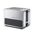 Bosch Kompakt Toaster TAT7S25, integrierter Edelstahl-Brötchenaufsatz, mit Abschaltautomatik, mit Auftaufunktion, ideal für 2 Scheiben Toast, breit, Liftfunktion, 1050 W, Schwarz/Grau