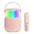 KozyOne Portable Karaoke Machine for Adults and Kids, 16W Powerful Bluetooth Speaker with Wireless Microphone, 11 RGB Colorful Lights & Voice Change Effects, Perfect for Party, Camping and Gift (Pink)