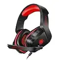 YOTMS Auriculares Gaming, H1 3D Premium Over Ear Cascos Gamer Headset con Micrófono y Control de Volumen para PS4, PS5, Switch, PC, Xbox One, Mac, 5.1 Sonido Estéreo, Regalo para Niños, Rojo