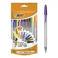 BIC Cristal Multi Colour Ballpoint Pens, Assorted Colors Every-day Biro Pens with Wide Point (1.6 mm), Pack of 20