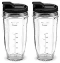 24OZ Cup for Compatible with Nutri Ninja Blender Replacement Parts with Spout Lids for Compatible with Nutri Ninja Blenders 900W BL450 and 1000W Auto-iQ BL480 BL482 BL482-30 BL682 (2Pack) by Poweka