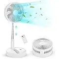 LIPETY Portable Standing Fan with Remote Controller, 7.5" Foldable Desk Fan, 7200mah & USB Quiet Fan, Mini Floor Fan, Telescopic Pedestal Fans for Personal Bedroom Office Fishing Camping (White)