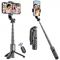 Mini Palo Selfie Trípode, Extensible 4 en 1 Selfie Stick de Aluminio con Inalámbrico Control Remoto Trípode Portátil Rotación de 360° Compatible con iPhone 13/12/11, Samsung, Huawei, Gopro (Negro)