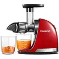 AMZCHEF Juicer Machines - Cold Press Slow Juicer - Masticating Juicer for Whole Fruits and Vegetables - Delicate Chew No Need to Filter - BPA Free Juice Extractor with 2 Cups and Brush - Red