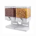 Dispensador de cereales doble Contenedor de almacenamiento de alimentos secos Botes de plástico con soporte (blanco)