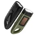 GeeRic 2-Pack Hand Crank Solar Powered Flashlight, Emergency Rechargeable LED Flashlight, Survival Flashlight, Quick Snap Carabiner Dynamo Flashlight Torch for Outdoor Sports, Army Green+Black