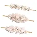 cherrboll 3pcs Baby Girl Flower Headbands, Super Soft & Stretchy Nylon Floral Hairbands for Newborn Toddler