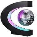 Floating Globe with LED Lights, C Shape Magnetic Levitating Globe, Anti Gravity Rotating World Map for Home Office Study Desk Decoration, Cool Gadget Gifts for Kids Teens Men Women (Silver)