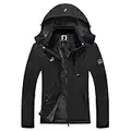 R RUNVEL Womens Waterproof Coat Winter Warm Fleece Ski Jacket with Hood Windproof Camping Hiking Coat Outdoor Mountain Walking Skiing Jackets and Coats Black UK 14