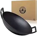 Backcountry Iron 14 inch Cast Iron Wok with Flat Base and Handles