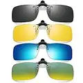 Hifot Clip on Sunglasses 4 Pack, Polarized Lens Fit over Prescription Glasses, Flip up Rimless Myopia Nearsighted Sunglasses