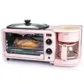 3 in 1 Breakfast Maker Station Toaster Oven with 30-Min Timer, Heat Selector Mode, 4-Cup Coffeemaker, Griddle, Toaster Oven, pink