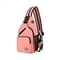 FANDARE Femme Sac de Poitrine Petit Sacs à Dos avec Trou pour écouteurs Sac à Bandoulière Fille Sacoche Bandouliere Sling Bag pour la Randonnée Vélo Camping Polyester Durable Rose