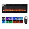 INMOZATA 127cm Electric Fire Wall Mounted Recessed Electric Fireplace With 12 LED Flame Colors, Adjustable Thermostat, Crystal&Logs Set, 900W/1800W, Remote&Touch Screen Control (127cm/50in, Black)