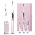 Adults Sonic Electric Toothbrush, Rechargeable Electric Toothbrush for Man Women, Couples Toothbrush with LED Mode Indicator, 30s Reminder, 2 Mins Timer, 5 Modes, 4 Brush Heads, Wall-Mount Holder