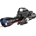 MidTen Riflescope Combo 4-12x50EG Dual Illuminated Optics & IIIA/2MW Laser Sight(Red) & 4 Holographic Reticle Red/Green Dot Sight & 20mm Scope Mount