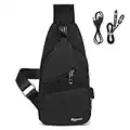 flintronic Sling Bag, Bolsa de Pecho con Puerto de Carga USB, 19 * 32.5 * 10.5cm Mochila de Viaje para Hombres y Mujeres (Incluye 1 Cable USB + 1 Cable de Doble Cabeza)-Negro