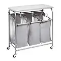 Amazon Basics 3-Bag Rectangular Laundry Sorter With Tabletop Ironing Board, Grey, 80 cm x 40 cm x 84 cm