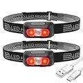 BORUIT LED Headlamp Rechargeable Red White Light Super Bright 1000 Lumens Head Lamp 5 Mode IPX5 Waterproof Headlight Adult Kids Camping Hiking Running Gear [2 Pack] Lampe Frontale