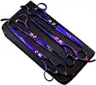 Purple Dragon Professional 7.0 inch 4PCS Pet Grooming Scissors Kit Japan Premium Steel Straight & Curved & Thinning Blade Dog Hair Cutting Shears Set with Case