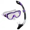 U.S. Divers Diva II Women's Snorkel Combo - Adjustable Ultra Clear Views Snorkel Mask, Dry Top Snorkel Technology, Hypoallergenic Mouthpiece - Pro Series | Sized for Women, Purple/Black (SC1790501M)