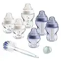 Tommee Tippee Biberon Kit Naissance Closer to Nature, Tétines Débit Lent - Imitant le Sein Maternel avec Valve Anti-Colique, Biberons 3 x 260ml – 3 x 150ml, 1 Sucette - 0-6m, 1 Goupillon, Violet