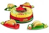 Taco Tuesday Heated Lazy Susan Taco Bar Serving Set for a Party with 4 Tortilla Holders, Fondue Pot for Burritos, Nachos, and Fajitas - 20 Oz. - Red