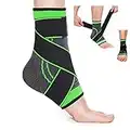 TECHING Tobillera Para Esguince, Tobilleras Alivio Fascitis Plantar Hombre y Mujer, Estabilizadora, Ideal Crossfit, Soporte Tobillo, Recuperación, Compresión Ajustable para Padel Futbol, Color VERDE