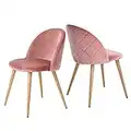 FurnitureR Dining Chairs Set of 2 for Kitchen Dining Room - Upholstered Velvet Fabric Metal Legs Modern Style Side Chairs (Rose)