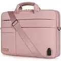 DOMISO 17.3 Inch Thickened Multi-Functional Laptop Sleeve Business Briefcase Messenger Bag with USB Charging Port Compatible for 17-17.3" Notebook/Dell/Acer/HP/MSI, Pink