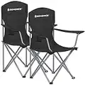 SONGMICS Set of 2 Folding Camping Chairs, Comfortable, Heavy Duty Structure, Max. Load Capacity 150 kg, with Cup Holder, Outdoor Chairs, Black GCB08BK