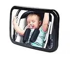 Parenthings Espejo del Bebé para Coche Vista Trasera-visión amplia clara con ajustable pivote rotatorio de 360°-100% irrompible y establo-universal cabido extra grande clásico negro