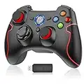 EasySMX [Manette PC PS3 Steam Sans Fil] 9013 Manette PC sans Fil, Manette Steam, Manette PS3 avec Dual Shock, Compatible pour PC Windows 11/10/8.1/8/7/XP/Vista, Steam, PS3(Noir+Rouge)