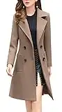 chouyatou Women Elegant Notched Collar Double Breasted Wool Blend Over Coat (Large, Khaki)