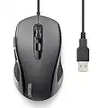 TECKNET Maus mit Kabel, 3600DPI Optical Business Mouse Ergonomische Kabelgebundene Maus mit 6 Tasten, 4 Verstellbare DPI Level, USB-Plug & Play, für Laptop/PC/Mac - Grau