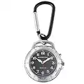 Talking Watches with Keychain Clip Carabiner Unisex for Seniors Visually Impaired Loud Sound for Sports Outdoors Metal Analog Quartz Time-Day-Date Alarm Clock (Black Dial)