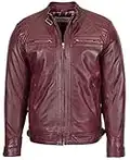 Veste de motard en cuir véritable pour homme Style décontracté Café Racer Bowie, bordeaux, XL