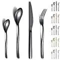 Berglander Black Silverware Set 24 Pezzi, Robusto Acciaio Inossidabile con Placcatura in Titanio Nero Set Posate Antiruggine, Forchette E Cucchiai Lavabili in Lavastoviglie