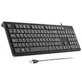 Teclado USB para Ordenador, con Cable, QWERTY Disposición Español,Tamaño Estándar,Soportes Plegables,Resistente a Salpicaduras, Letras Antidesgaste para Windows, Mac, Laptop