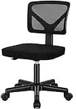 Ergonomic Home Office Desk Chair, Adjustable Armless Computer Chair with Lumbar Support, Small Mesh Task Chair with Backrest Swivel Rolling for Study, Office, Conference Room Black