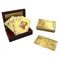 Yuanhe Luxury Gold Foil Poker Playing Cards Decks with Wooden Box,100 Dollar Pattern Design,Waterproof,Durable,Gift for Friends