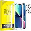 JETech Protector Pantalla para iPhone 13 6,1 Pulgadas y Protector Lente Cámara (No iPhone 13 Pro), Marco de Instalación Fácil, Cristal Vidrio Templado, 2 Paquetes Cada Uno