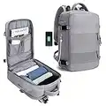 Large Travel Backpack Women, Carry On Backpack Men,Hiking Backpack Waterproof Outdoor Sports Rucksack Casual Daypack School Bag Fit 14 Inch Laptop with USB Charging Port Shoes Compartment Grey