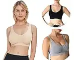 JOJOANS 3/4 Pack Bra Bralette Ultimate Comfort Bra Padded Seamless Plus Size Light Support Sports Bra for Yoga Stretch Wireless Leisure Underwear, M