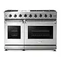 Thor 48 Inch Freestanding Gas Range with 6 Burners & 1 Griddle Cooktop, Double 4.6 cu. ft. and 2.2 cu. ft. Oven Capacity, Cast Iron Grates, Pro-Style Gas Range, Stainless Steel, LRG4807U