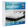 Ergo Queen Size Premium Mattress Protector, Waterproof, Breathable, Hypoallergenic, Cotton, Fitted Sheet Style, 6"-21" Deep Pocket, Soft, College Dorm, New Home, Apartment Essentials, Washable