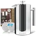 Bellemain French Press - Double Wall Pot Keeps Coffee Warm - Coffee and Tea Maker - Stainless Steel - 35 fl. oz. - 2-Year Warranty