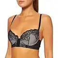 Iris & Lilly Women's Lace Front Closure Push-Up Bra, Black, 34D