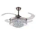 Modern Dimmable Fandelier Crystal Ceiling Fan with Lights and Remote Invisible Retractable Chandelier Fan Light LED Lighting-Polished Chrome 36 inch…