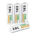 EBL AA Rechargeable Batteries 2500mAh, Ni-MH Pre-Charged Double AA Batteries 1.2V Pack of 4, Battery Case Included